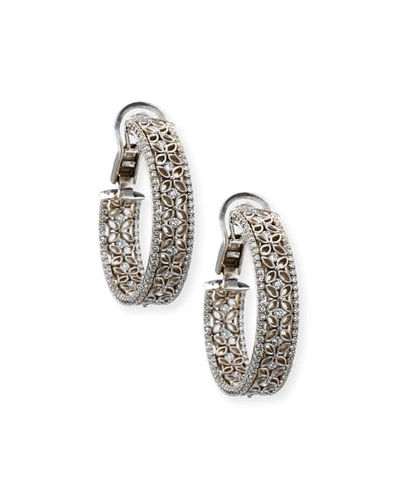 Jack Kelege & Company 18k White Gold Filigree Hoop Earrings With Diamonds