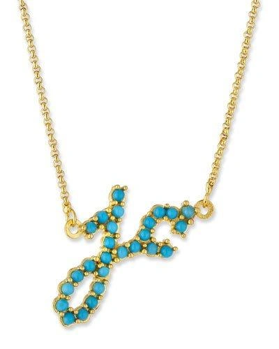 Jennifer Creel Turquoise Initial Pendant Necklace In 14k Gold