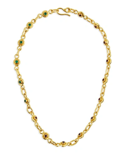 Jean Mahie 22k Gold Ruby & Emerald Station Necklace