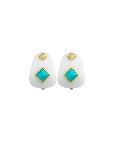 Margot Mckinney Jewelry Weekend White Agate Earrings With Turquoise Studs