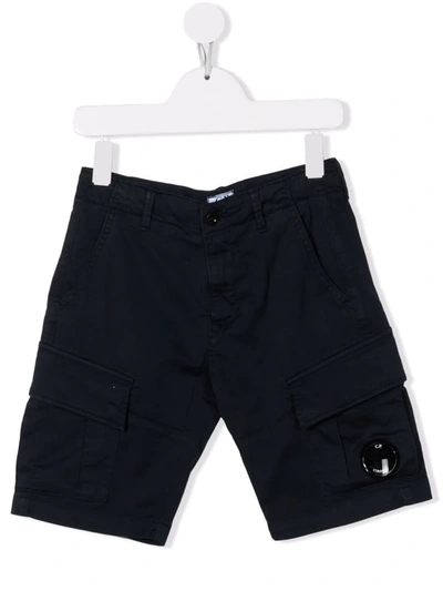 C.p. Company Kids' Lens-detail Cargo Shorts In Blue