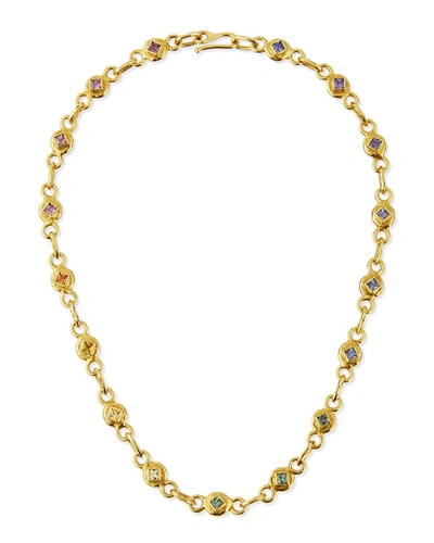 Jean Mahie 22k Gold Link Necklace With Multicolored Sapphires, 17"