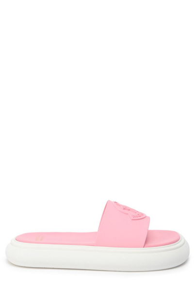 Moncler White And Pink Slyder Slipper With Logo