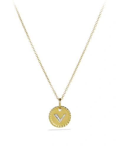 David Yurman Cable Collectibles Initial Pendant With Diamonds In Gold On Chain, 16-18 In V