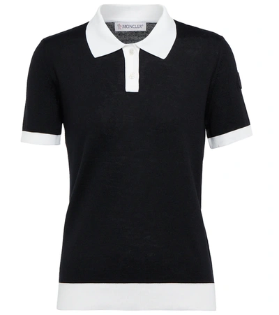 Moncler Contrast-trim Knitted Virgin-wool Polo Shirt In Black | ModeSens