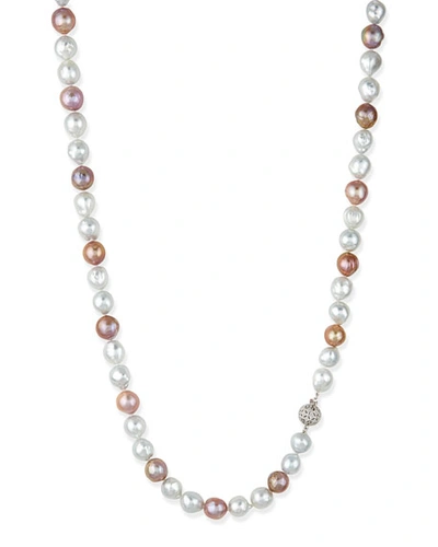 Belpearl Pink & White Opera Pearl Necklace With Diamond Clasp