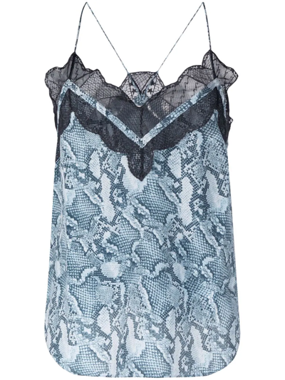 Zadig & Voltaire Christy Lace And Snake Print Cami In Bleu