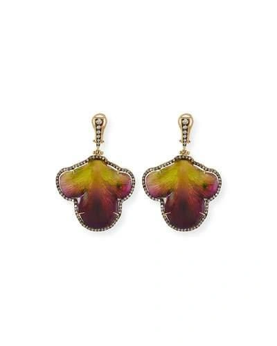 Silvia Furmanovich 18k Diamond & Resin-coated Orchid Petal Drop Earrings, Green/purple