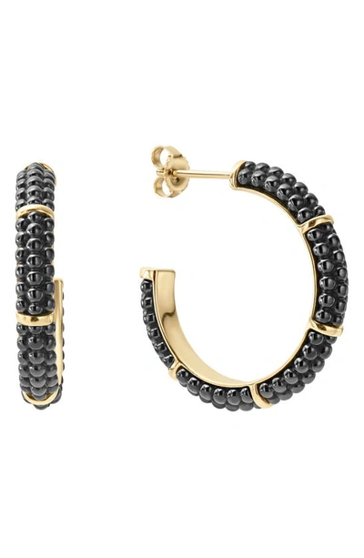 Lagos Gold & Black Caviar Collection 18k Gold & Ceramic Hoop Earrings In Black/gold