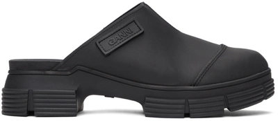 Ganni Logo-patch Recycled-rubber Sliders In Black