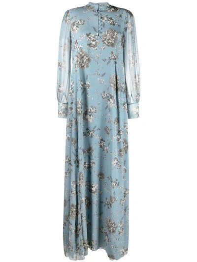 Erdem Justine Floral-print Silk-georgette Maxi Dress In Blue Multi