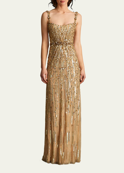Jenny Packham Bright Gem Embellished Gown In Gold