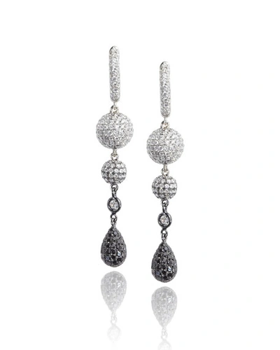 Mariani 18k White Gold Sphere Drop Earrings With Black & White Diamonds