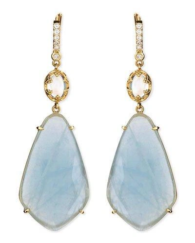 Penny Preville Oval Moonstone & Organic Aquamarine Earrings With Prong Diamonds