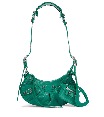 Balenciaga Le Cagole Xs Studded Croc-effect Leather Shoulder Bag In Jade