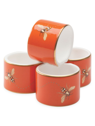 Prouna My Honeybee 4-piece Bone China Napkin Ring Set In Gold Orange