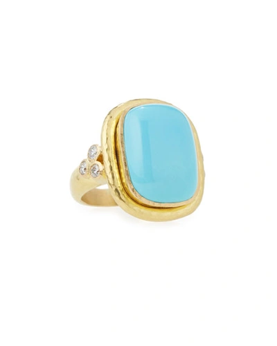 Elizabeth Locke 19k Gold Cushion-cut Turquoise Ring With Diamonds