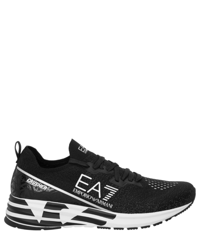 Ea7 Distance Crusher Knit Sneakers In Black