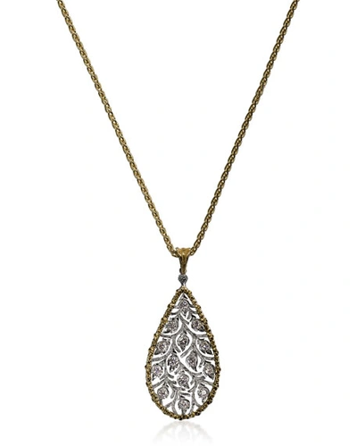 Buccellati Ramage 18k Diamond Leaf Teardrop Pendant Necklace