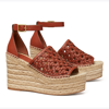 Tory Burch Women's Basketweave Ankle Strap Espadrille Wedge Sandals In Brick Red