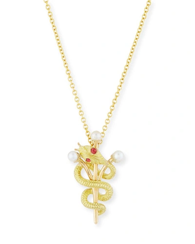 Turner & Tatler Vintage 14k Intertwined Snake & Scepter Pendant Necklace