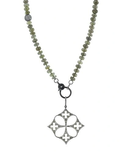 Sheryl Lowe Gray Moonstone Beaded Necklace With Diamond Malta Cross Pendant