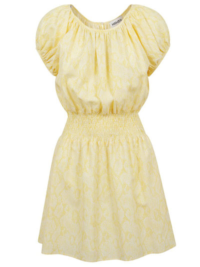 Kenzo Dyed Smocked Waist Minidress In Yellow