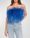 Lamarque Zaina Ostrich Feather Bustier Top In Cobalt 22