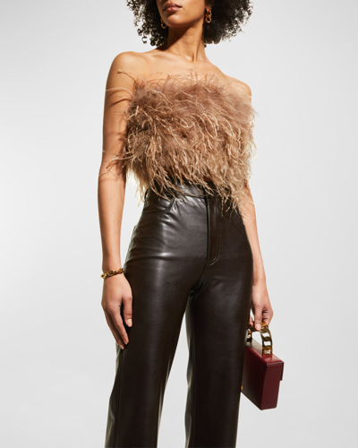 Lamarque Zaina Ostrich Feather Bustier Top In Sirocco