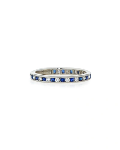 American Jewelery Designs Channel-set Diamond & Sapphire Band Ring In Platinum