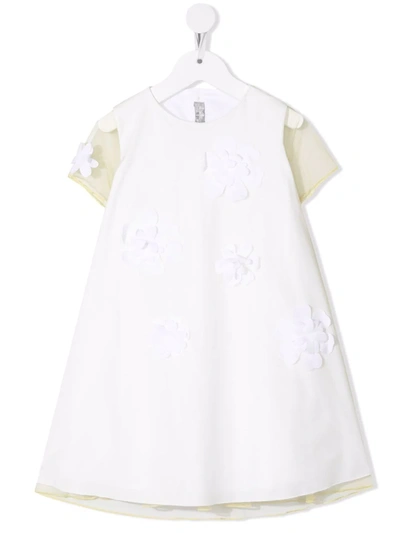 Il Gufo Kids' Floral-appliqué Sheer-panelling Dress In Yellow