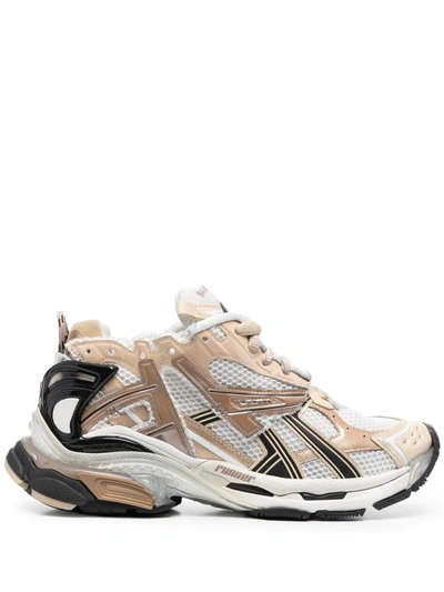 Balenciaga Runner Gold Distressed Panelled Mesh Sneakers In Beige