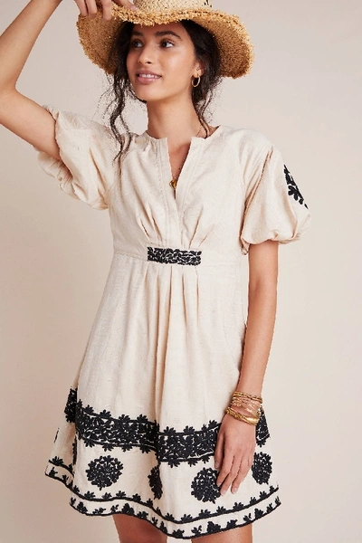 Anthropologie Orla Embroidered Mini Dress In Beige