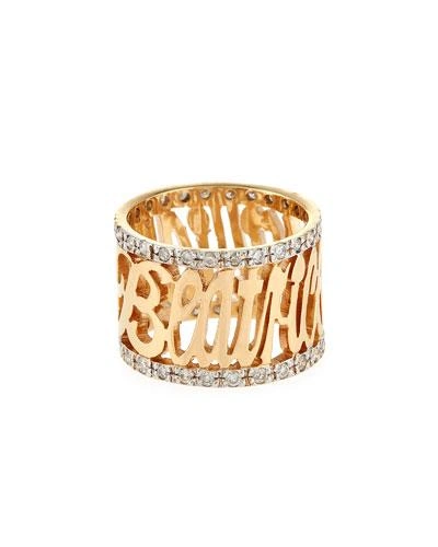 Jennifer Creel Personalized 14k Yellow Gold Note Ring With Diamonds