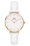 Daniel Wellington Classic Petite Leather Strap Watch, 32mm In White