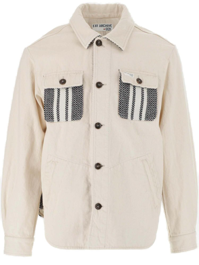 Fay Contrast-pocket Fitted Jacket In Beige