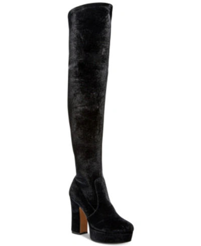 Avec Les Filles Linnea Over-the-knee Velvet Boots Women's Shoes In Black Stretch Velvet