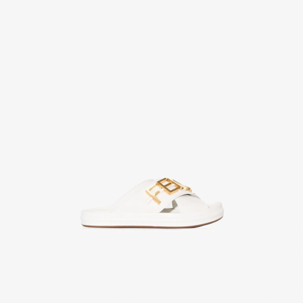 Fendi Logo Letter Crisscross Slide Sandals In White | ModeSens display picture 3