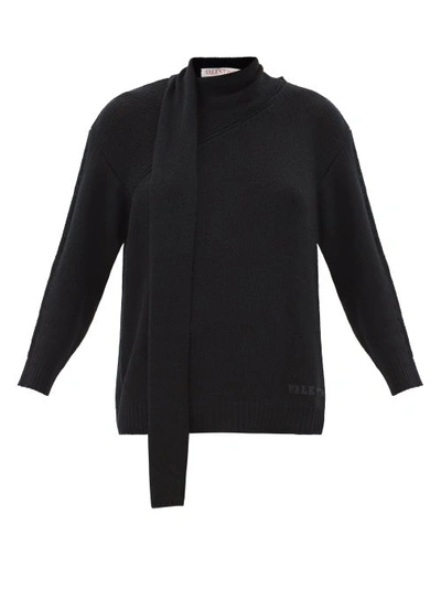 Valentino Scarf-neck Wool-blend Sweater In Black