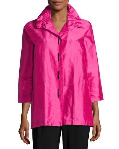 Caroline Rose Plus Size Shantung Silk Shirt Jacket In Bright Pink