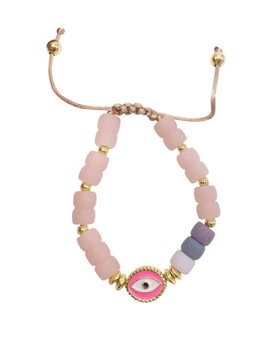 Adornia Pink Evil Eye Enamel Beaded Bracelet In Multi