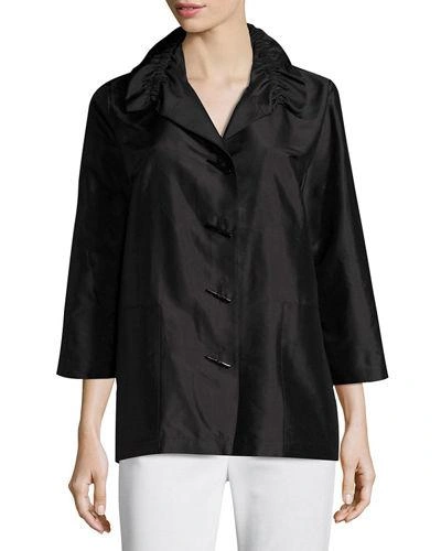 Caroline Rose Plus Size Shantung Silk Shirt Jacket In Black