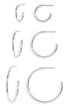 Nordstrom Set Of 3 Wire Hoop Earrings In Rhodium