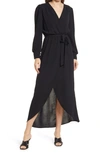 Fraiche By J Wrap Front Long Sleeve Dress In Black