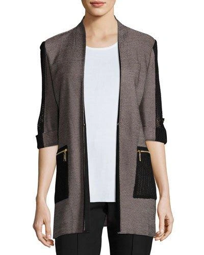 Misook 3/4 Contrast Sleeve Zip-pocket Jacket, Plus Size