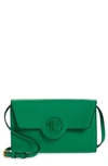Versace La Medusa Leather Wallet On A Strap In Bright Green-bright Green