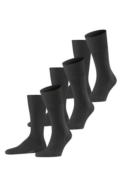 Falke Airport Wool Blend Crew Socks, Pack Of 3 In Black
