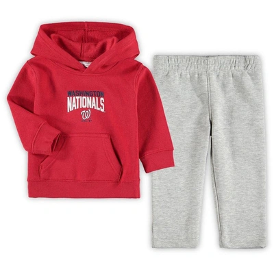 Outerstuff Babies' Infant Boys And Girls Red, Heathered Gray Washington Nationals Fan Flare Fleece Hoodie And Pants Set In Red,heathered Gray