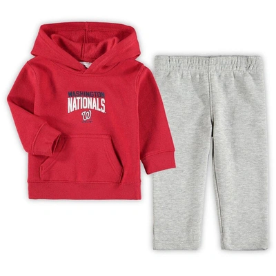 Outerstuff Babies' Infant Boys And Girls Red, Heathered Gray Washington Nationals Fan Flare Fleece Hoodie And Pants Set