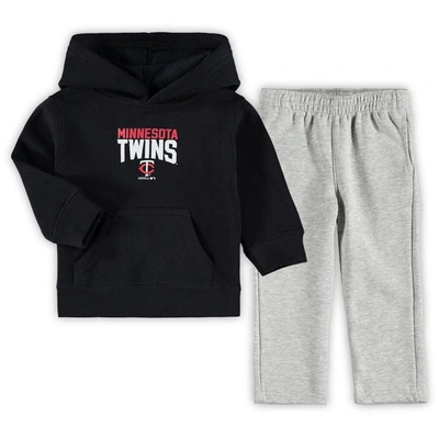 Outerstuff Babies' Infant Navy, Heathered Gray Minnesota Twins Fan Flare Fleece Hoodie And Pants Set In Navy,heathered Gray